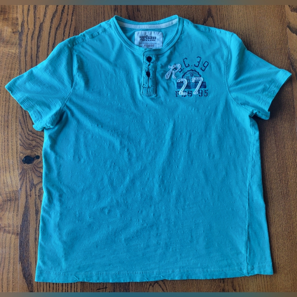 Urban Pipeline Men’s Teal Henley T Shirt XL Short Sleeve Cotton